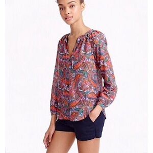 J.CREW Top Henley Tie-Neck Paisley Top